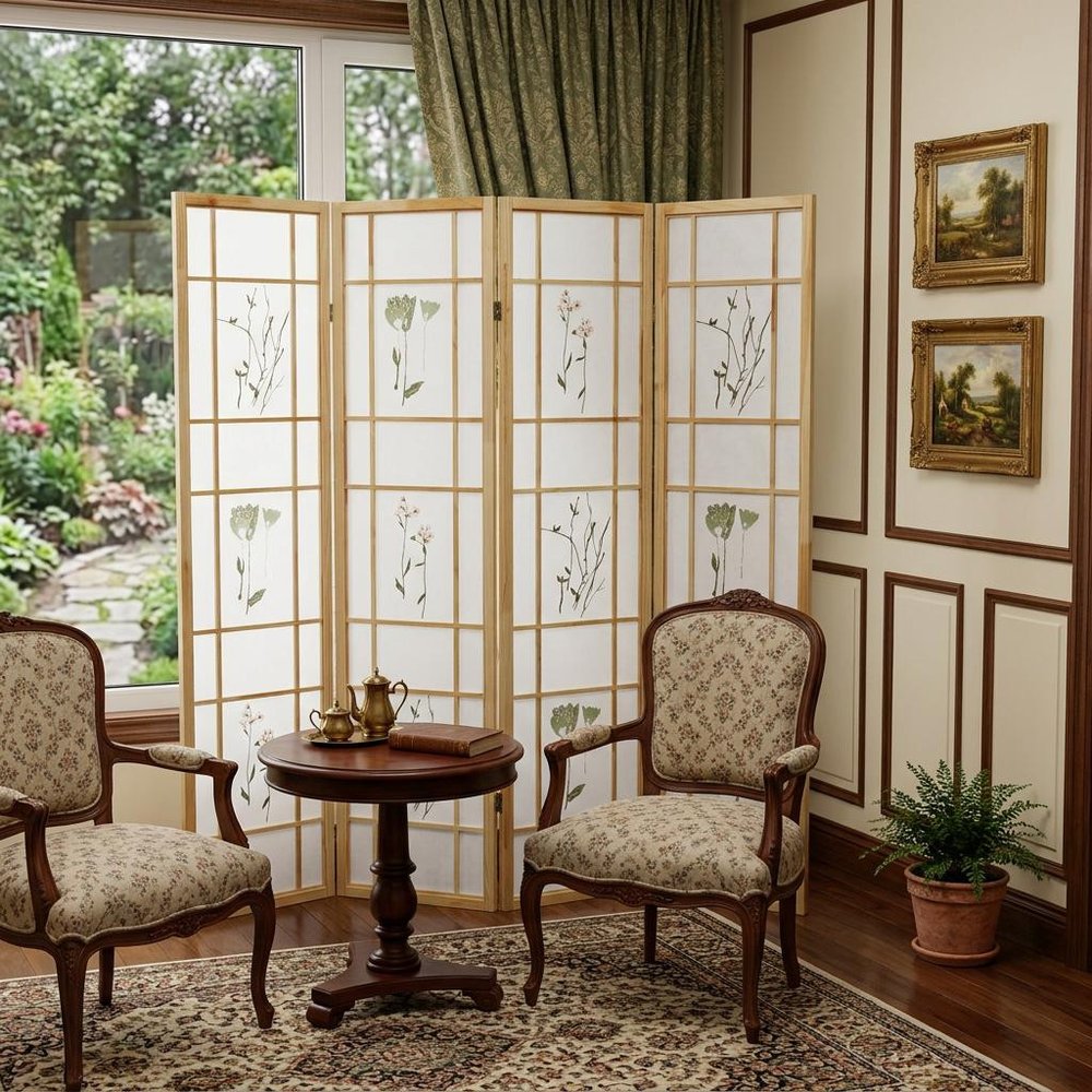 70" Natural Heavy Duty Rice Paper Folding Four Panel Screen Room Divider HomeRoots