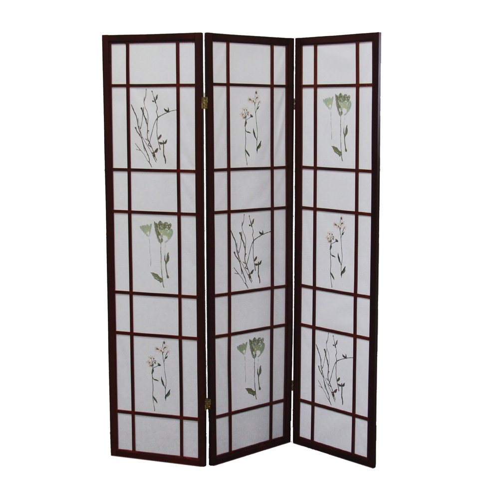 70" Brown Heavy Duty Rice Paper Folding Three Panel Screen Room Divider HomeRoots