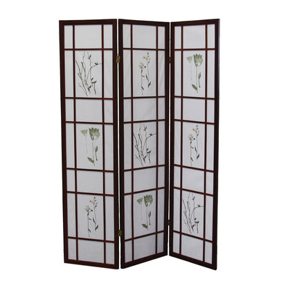 70" Brown Heavy Duty Rice Paper Folding Three Panel Screen Room Divider HomeRoots