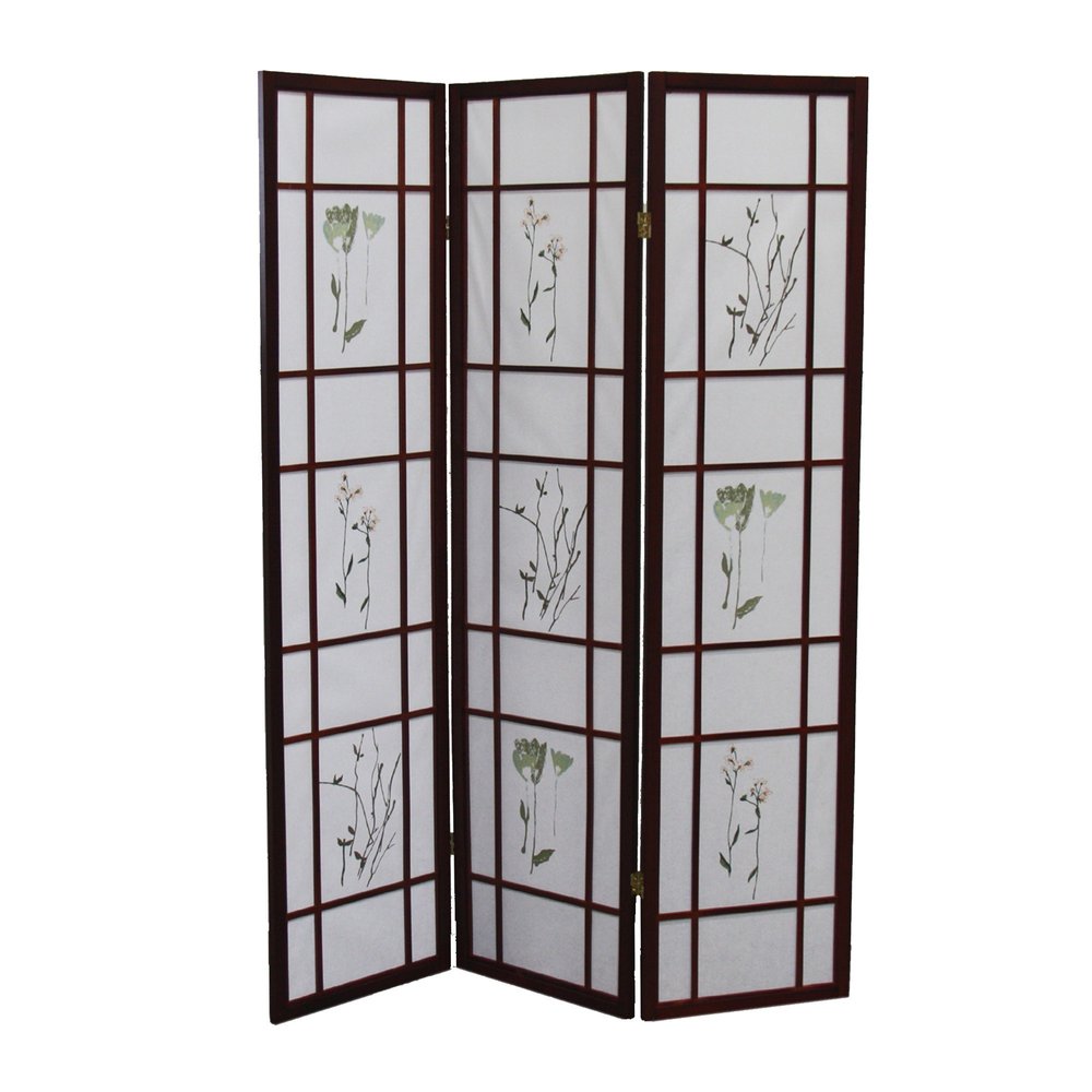 70" Brown Heavy Duty Rice Paper Folding Three Panel Screen Room Divider HomeRoots
