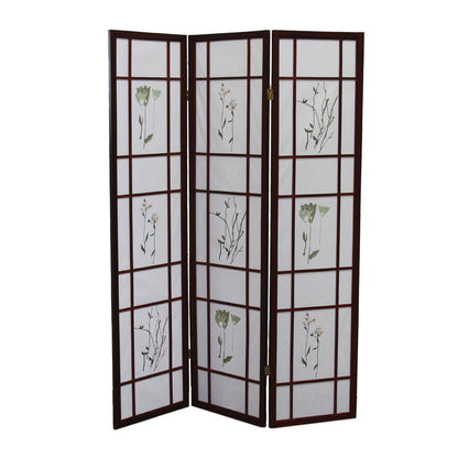 70" Brown Heavy Duty Rice Paper Folding Three Panel Screen Room Divider HomeRoots