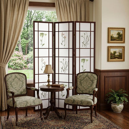 70" Brown Heavy Duty Rice Paper Folding Three Panel Screen Room Divider HomeRoots