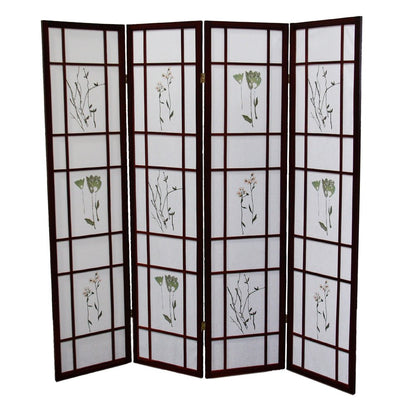 70" Brown Heavy Duty Rice Paper Folding Four Panel Screen Room Divider HomeRoots
