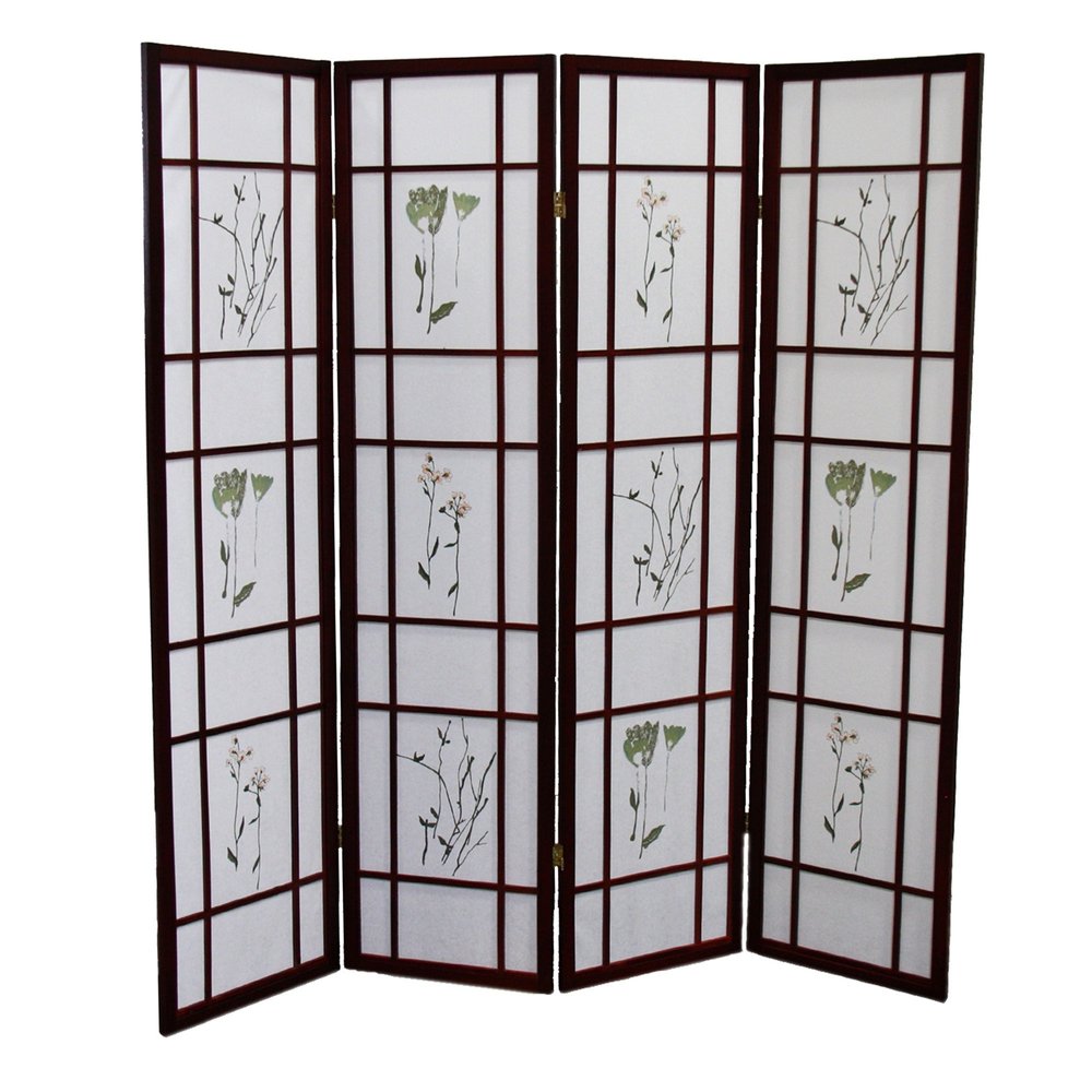 70" Brown Heavy Duty Rice Paper Folding Four Panel Screen Room Divider HomeRoots
