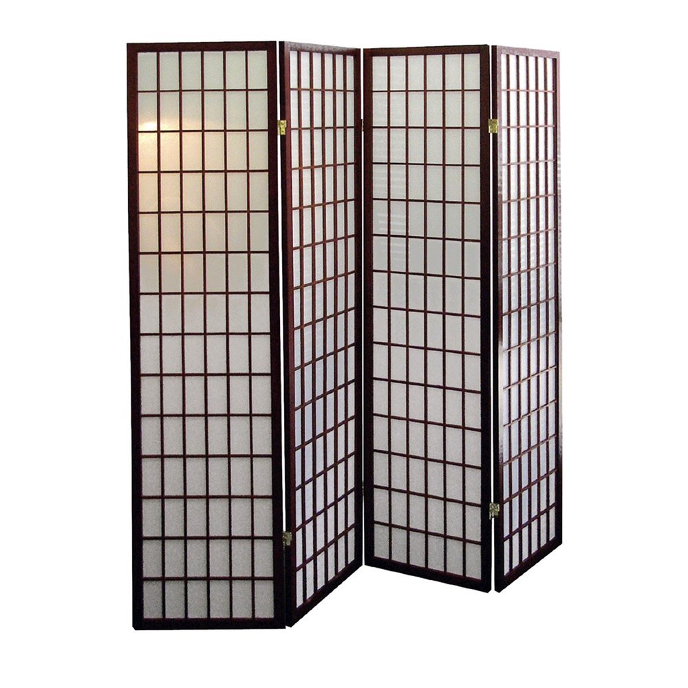 70" Brown Heavy Duty Rice Paper Folding Four Panel Screen Room Divider HomeRoots