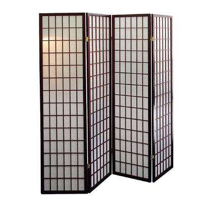 70" Brown Heavy Duty Rice Paper Folding Four Panel Screen Room Divider HomeRoots