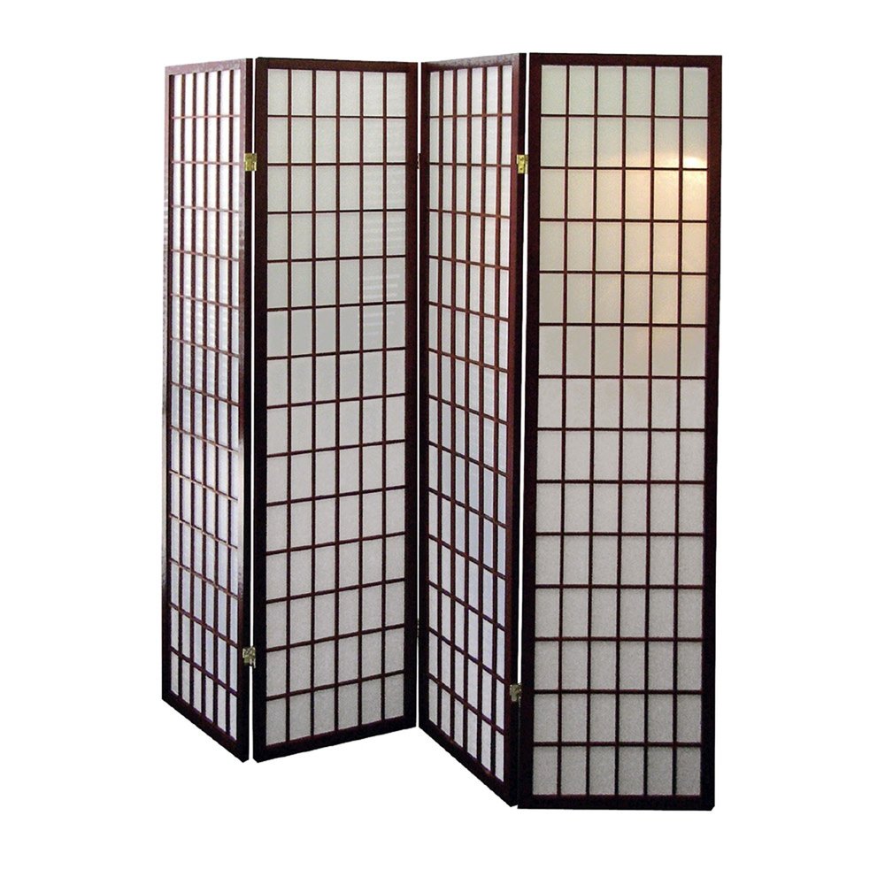 70" Brown Heavy Duty Rice Paper Folding Four Panel Screen Room Divider HomeRoots