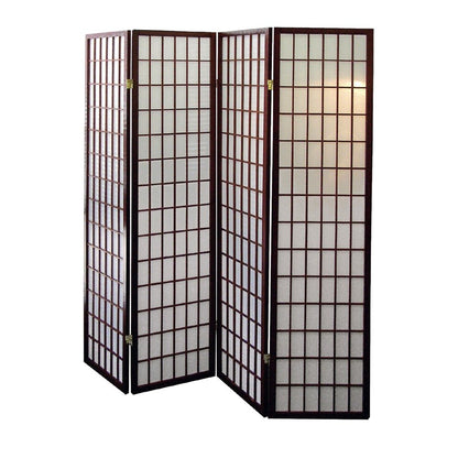 70" Brown Heavy Duty Rice Paper Folding Four Panel Screen Room Divider HomeRoots