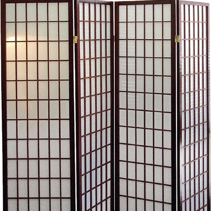 70" Brown Heavy Duty Rice Paper Folding Four Panel Screen Room Divider HomeRoots