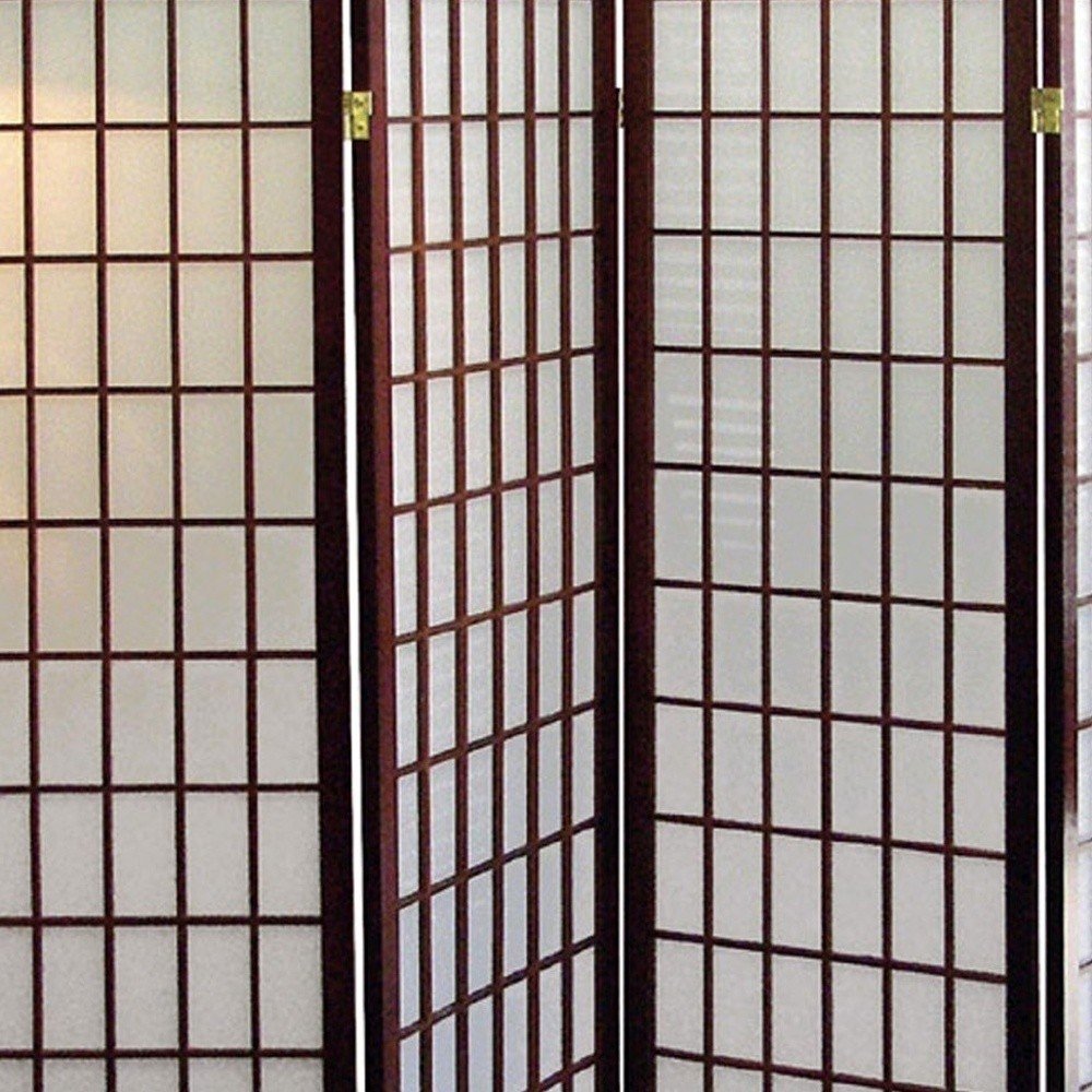 70" Brown Heavy Duty Rice Paper Folding Four Panel Screen Room Divider HomeRoots