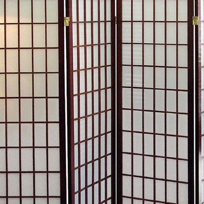 70" Brown Heavy Duty Rice Paper Folding Four Panel Screen Room Divider HomeRoots