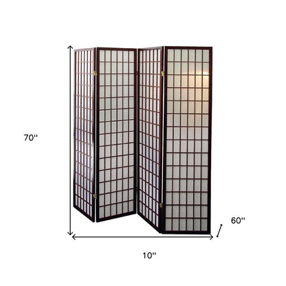 70" Brown Heavy Duty Rice Paper Folding Four Panel Screen Room Divider HomeRoots