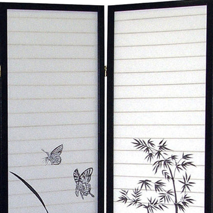 70" Black And White Heavy Duty Rice Paper Folding Three Panel Screen Room Divider HomeRoots