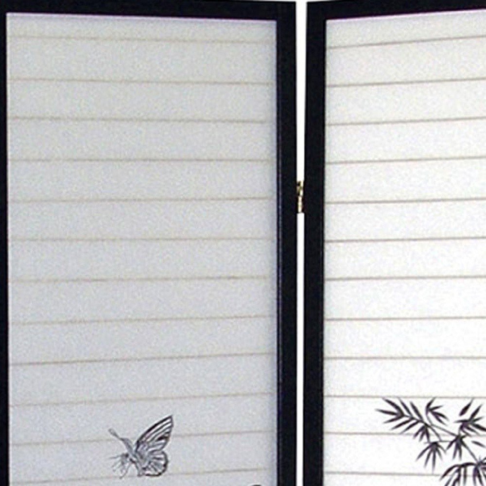 70" Black And White Heavy Duty Rice Paper Folding Three Panel Screen Room Divider HomeRoots