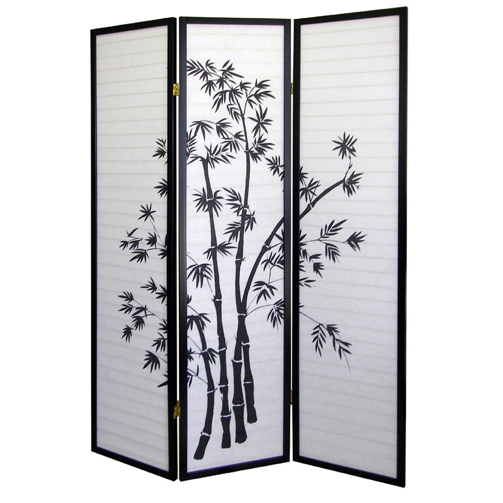 70" Black And White Heavy Duty Rice Paper Folding Three Panel Screen Room Divider HomeRoots