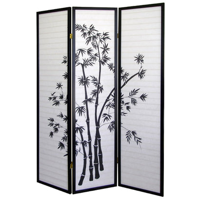 70" Black And White Heavy Duty Rice Paper Folding Three Panel Screen Room Divider HomeRoots
