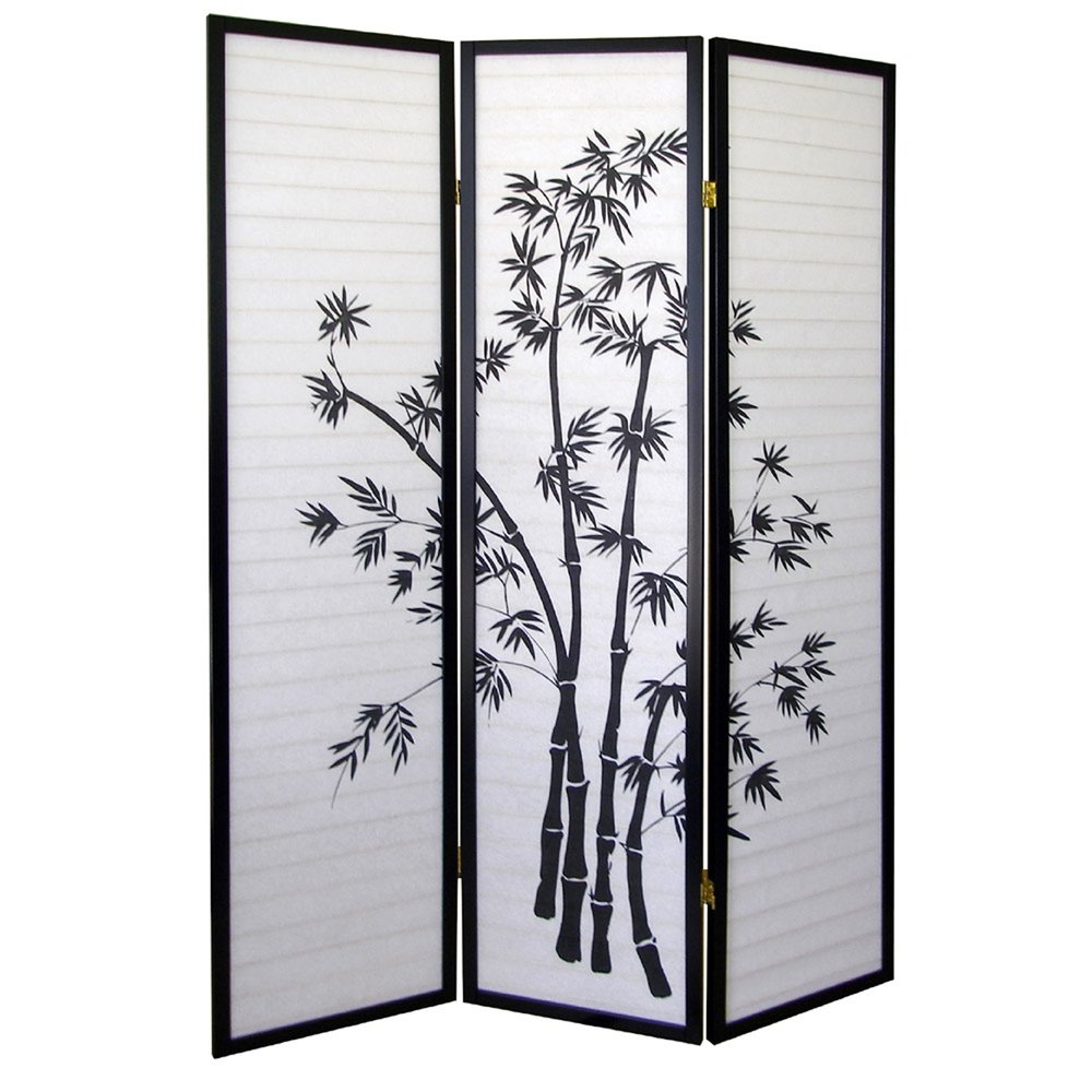 70" Black And White Heavy Duty Rice Paper Folding Three Panel Screen Room Divider HomeRoots