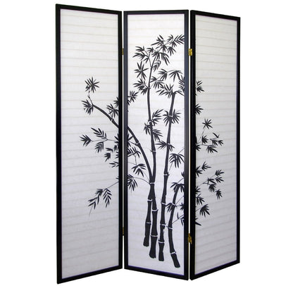 70" Black And White Heavy Duty Rice Paper Folding Three Panel Screen Room Divider HomeRoots