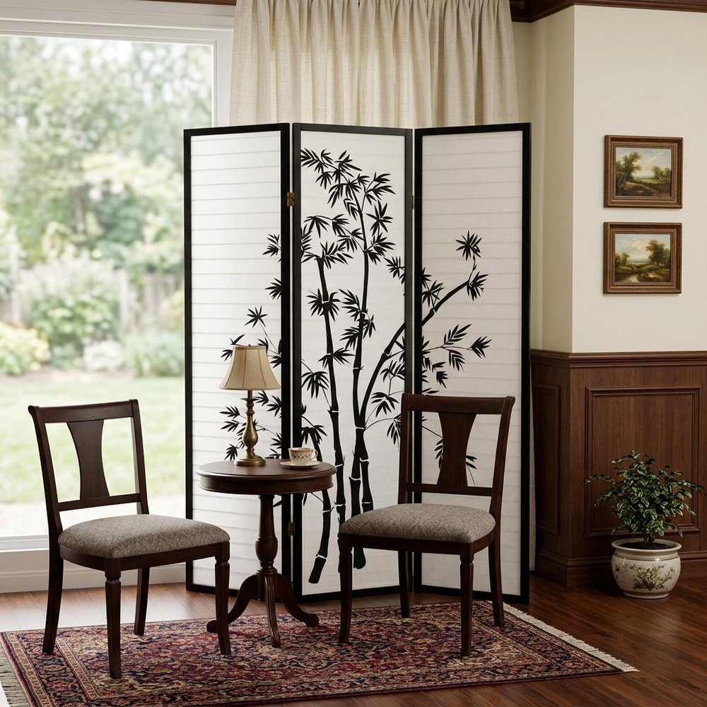 70" Black And White Heavy Duty Rice Paper Folding Three Panel Screen Room Divider HomeRoots