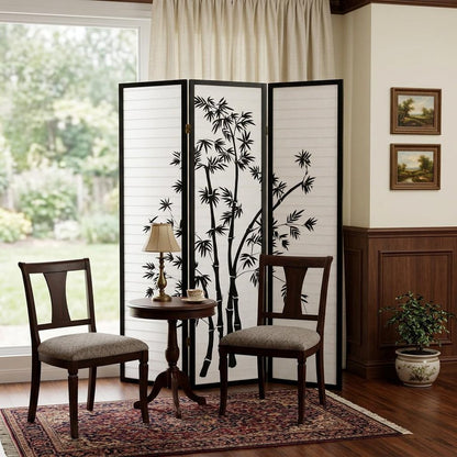 70" Black And White Heavy Duty Rice Paper Folding Three Panel Screen Room Divider HomeRoots