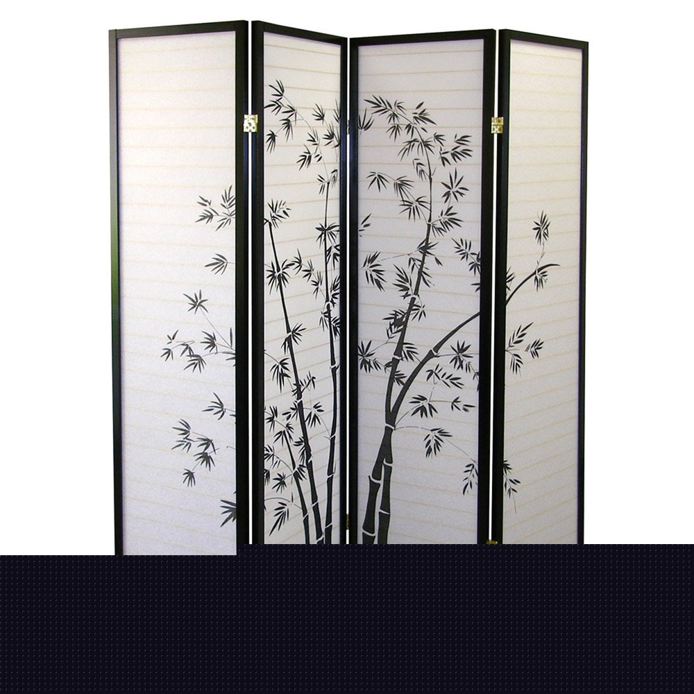 70" Black And White Heavy Duty Rice Paper Folding Four Panel Screen Room Divider HomeRoots