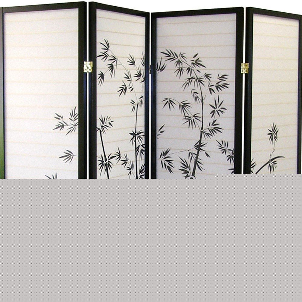 70" Black And White Heavy Duty Rice Paper Folding Four Panel Screen Room Divider HomeRoots