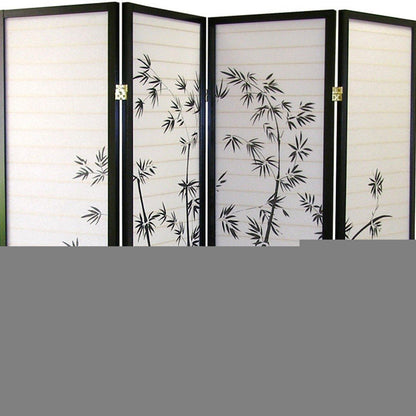70" Black And White Heavy Duty Rice Paper Folding Four Panel Screen Room Divider HomeRoots