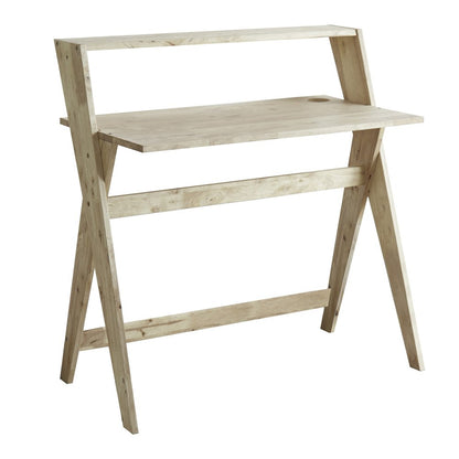 37" Natural Solid Wood Writing Desk With Shelf HomeRoots