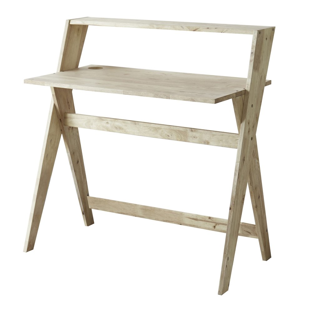 37" Natural Solid Wood Writing Desk With Shelf HomeRoots