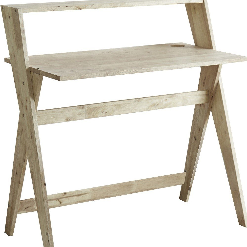 37" Natural Solid Wood Writing Desk With Shelf HomeRoots