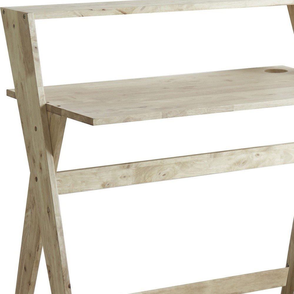 37" Natural Solid Wood Writing Desk With Shelf HomeRoots