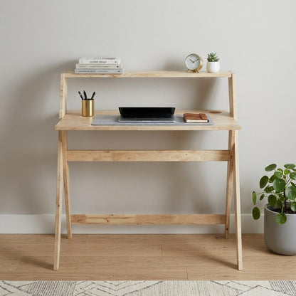 37" Natural Solid Wood Writing Desk With Shelf HomeRoots