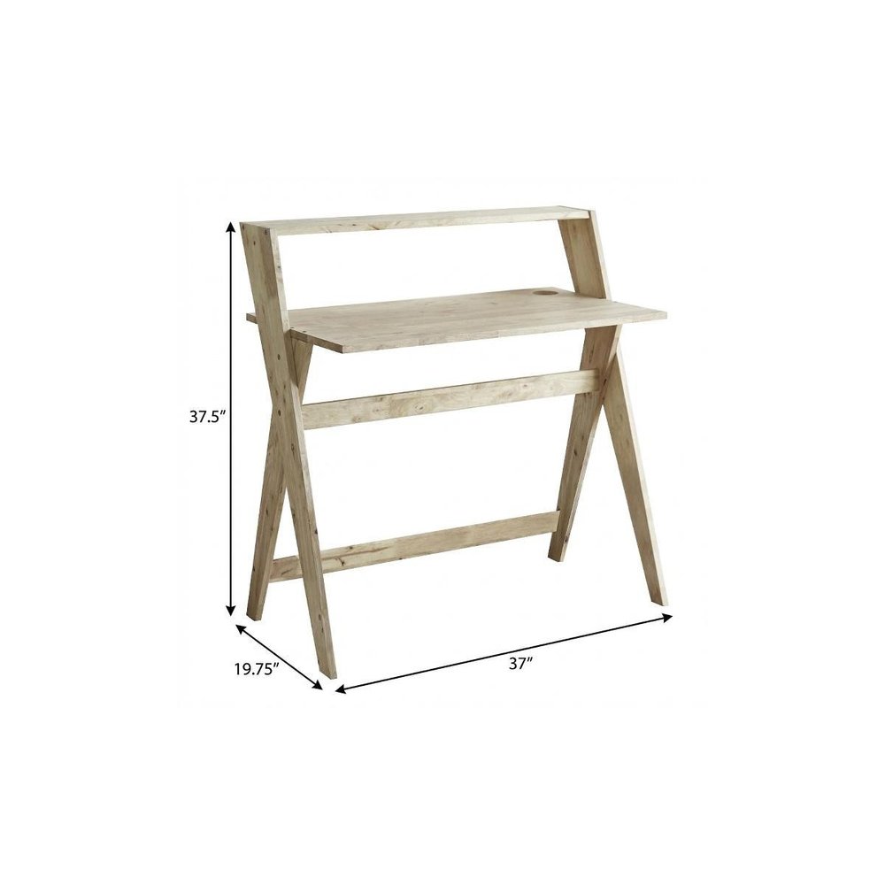 37" Natural Solid Wood Writing Desk With Shelf HomeRoots