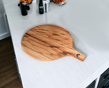 12" Natural Wood Anti Bacterial Round Pizza Paddle Board