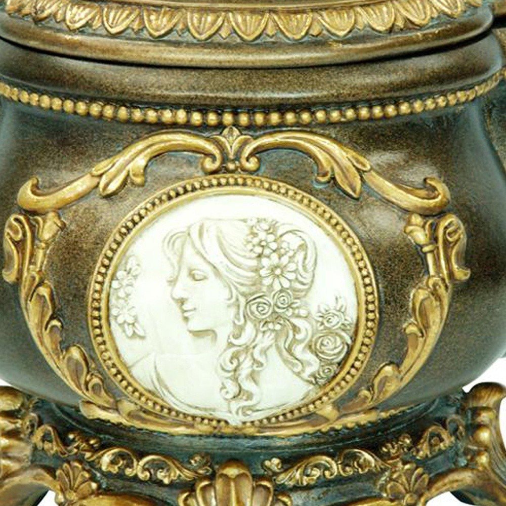 9" Bronze Gold And White Resin Floral Scroll Jewelry Box With Lacquer and High-Gloss Finishes HomeRoots