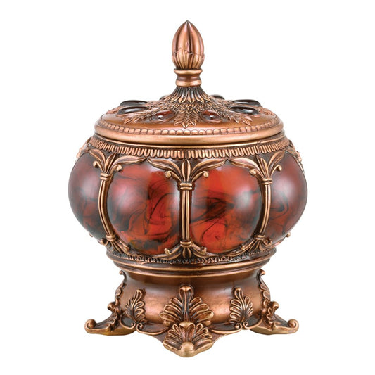 9" Brown Red And Bronze Resin Marbleized Jewelry Box With Gemstones and Crystals HomeRoots