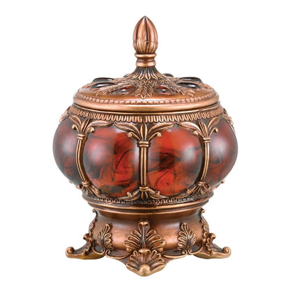 9" Brown Red And Bronze Resin Marbleized Jewelry Box With Gemstones and Crystals HomeRoots