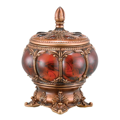 9" Brown Red And Bronze Resin Marbleized Jewelry Box With Gemstones and Crystals HomeRoots