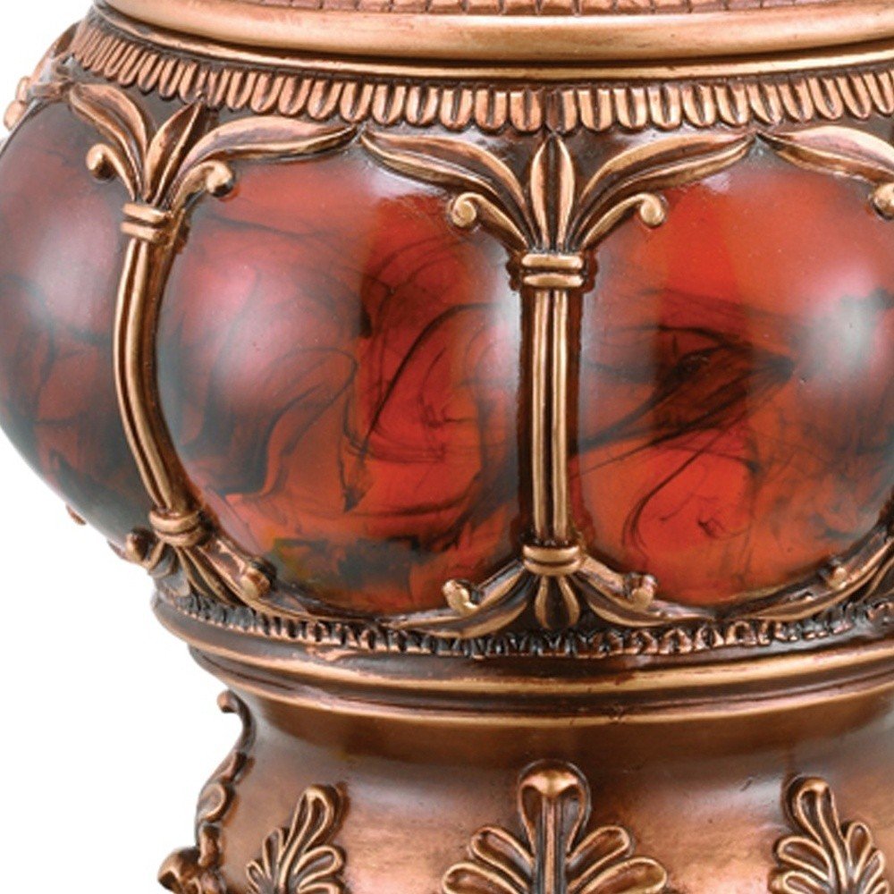 9" Brown Red And Bronze Resin Marbleized Jewelry Box With Gemstones and Crystals HomeRoots