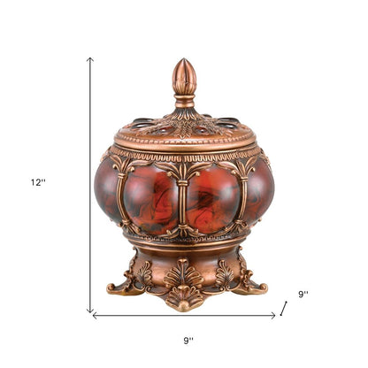 9" Brown Red And Bronze Resin Marbleized Jewelry Box With Gemstones and Crystals HomeRoots