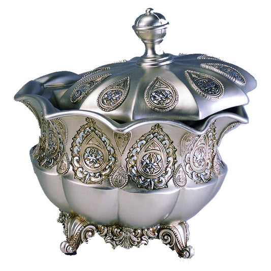 9" Gold And Silver Resin Abstract Scroll Jewelry Box With Lacquer and High-Gloss Finishes HomeRoots