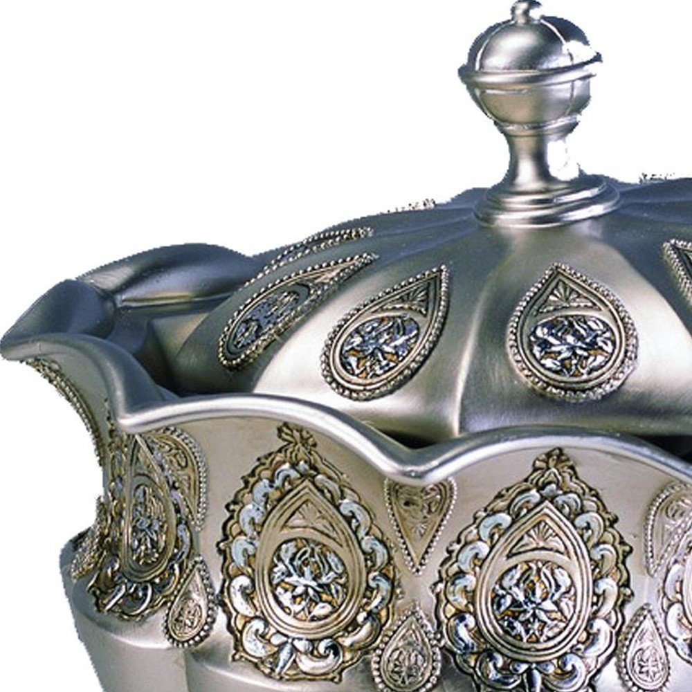 9" Gold And Silver Resin Abstract Scroll Jewelry Box With Lacquer and High-Gloss Finishes HomeRoots