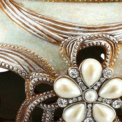 9" Bronze Gold And Light Green Resin Floral Scroll Jewelry Box With Gemstones and Crystals HomeRoots