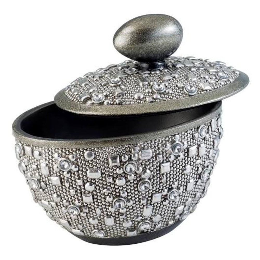 9" Silver Resin Jewelry Box With Gemstones and Crystals HomeRoots