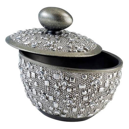 9" Silver Resin Jewelry Box With Gemstones and Crystals HomeRoots