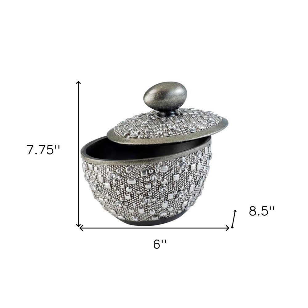 9" Silver Resin Jewelry Box With Gemstones and Crystals HomeRoots