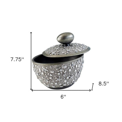 9" Silver Resin Jewelry Box With Gemstones and Crystals HomeRoots