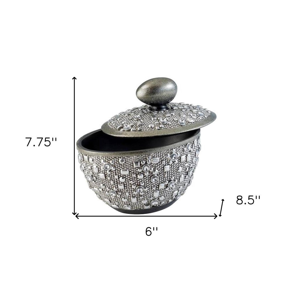 9" Silver Resin Jewelry Box With Gemstones and Crystals HomeRoots