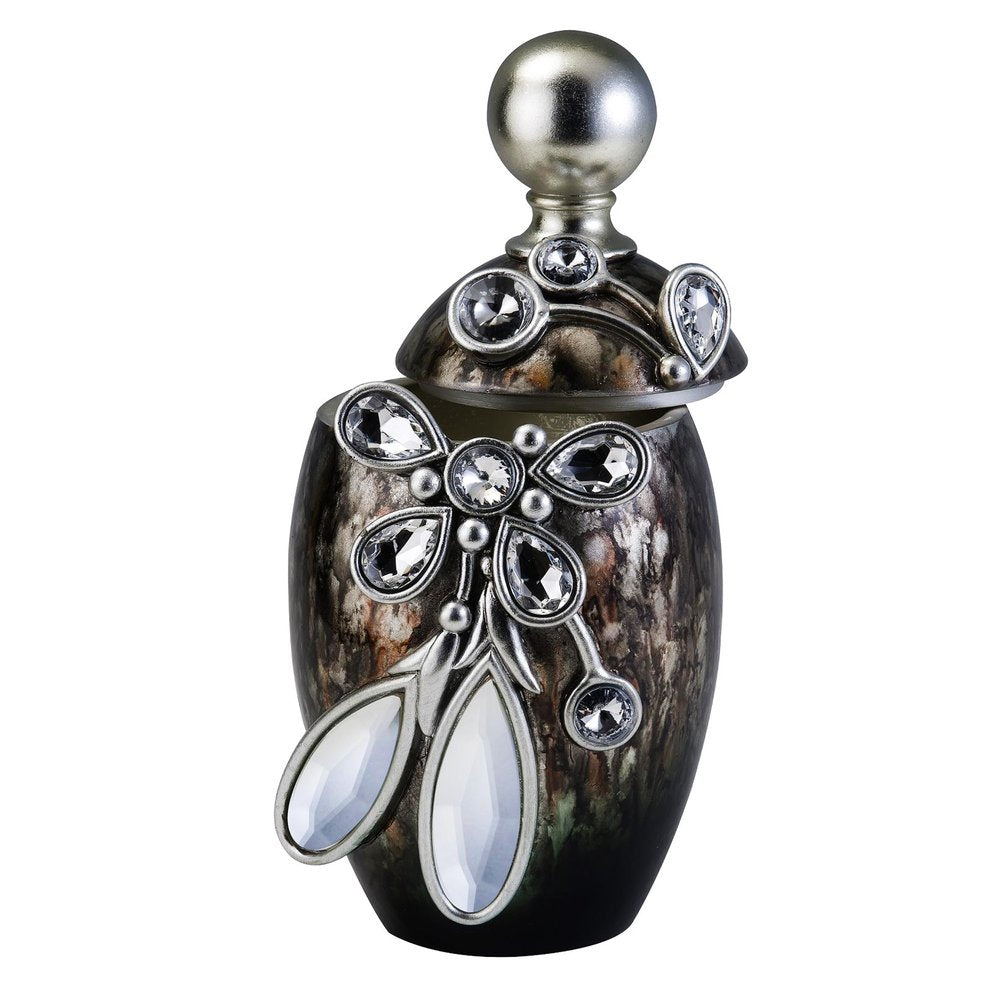 6" Brown Gold And Silver Resin Floral Scroll Jewelry Box With Gemstones and Crystals HomeRoots