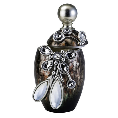 6" Brown Gold And Silver Resin Floral Scroll Jewelry Box With Gemstones and Crystals HomeRoots
